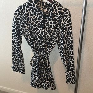 Black and white giraffe print trench coat